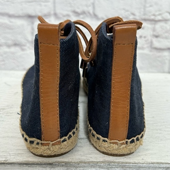 Tory Burch Navy Canvas Espadrille Lace Up Ankle Bootie Flats - Picture 12 of 16